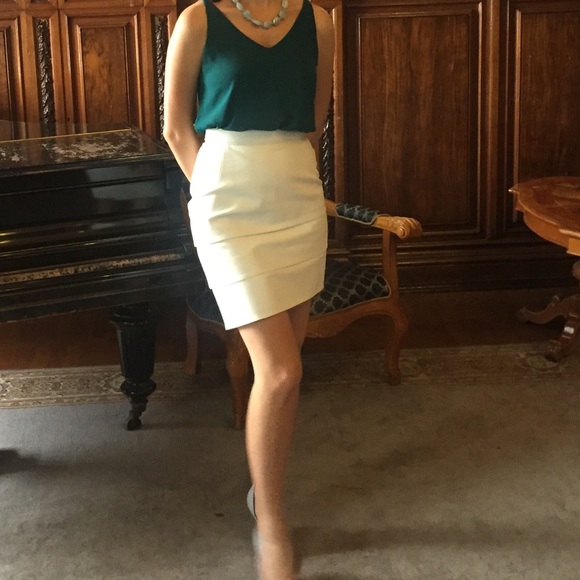 Retro 80s Vintage Leather Skirt White Mini - Picture 4 of 10